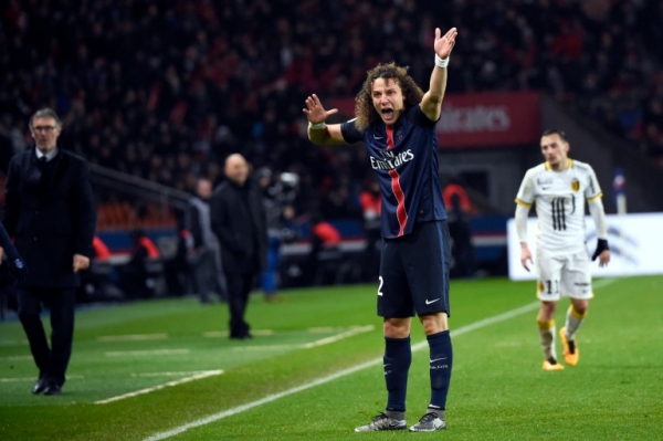 David Luiz reclama durante a partida do PSG contra o Lille, em 13 de fevereiro, em Lille