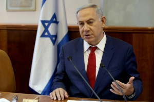 O primeiro-ministro Benjamin Netanyahu durante a reuni&atilde;o de seu gabinete em Jerusal&eacute;m