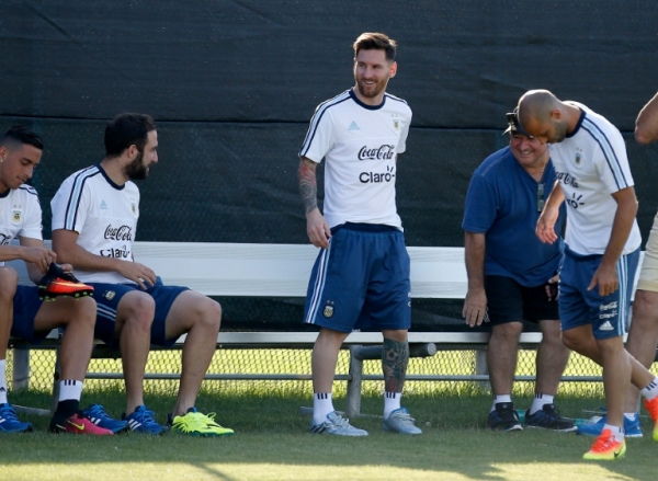 Lionel Messi em treinamento da sele&ccedil;&atilde;o argentina, em 3 de junho, em San Jos&eacute;