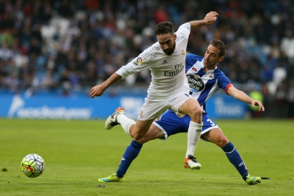 Carvajal em a&ccedil;&atilde;o com o Real, em 14 de maio, em La Coru&ntilde;a