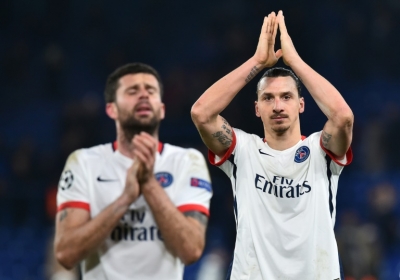 Jogadores do Paris Saint-Germain comemoram ao final da partida contra o Chelsea, em Londres, no dia 9 de mar&ccedil;o de 2016