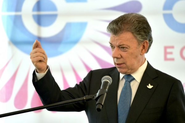 O presidente da Col&ocirc;mbia, Juan Manuel Santos, discursa durante c&uacute;pula da Celac, em Quito, no dia 27 de janeiro de 2016