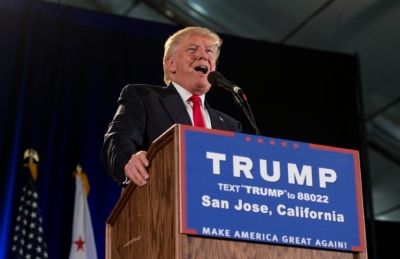 Donald Trump criticou manifestantes que provocaram incidentes perto de um com&iacute;cio em San Jos&eacute;, Calif&oacute;rnia