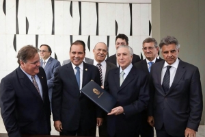 O presidente interino Michel Temer, em Bras&iacute;lia, no dia 12 de maio de 2016