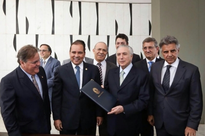 O presidente interino Michel Temer, em Bras&iacute;lia, no dia 12 de maio de 2016