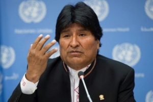 O presidente da Bol&iacute;via, Evo Morales, em entrevista coletiva na ONU, em Nova York, em 21 de abril de 2016