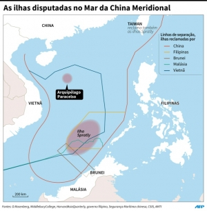 Localiza&ccedil;&atilde;o do arquip&eacute;lago Paracelso, onde a China teria instalado m&iacute;sseis terra-ar.