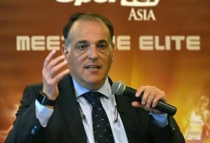 O presidente da Liga de Futebol Profissional (LFP), Javier Tebas, em Singapura, no dia 16 de mar&ccedil;o de 2016
