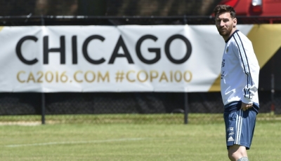 O craque argentino Lionel Messi durante treino, em Chicago, no dia 8 de junho de 2016