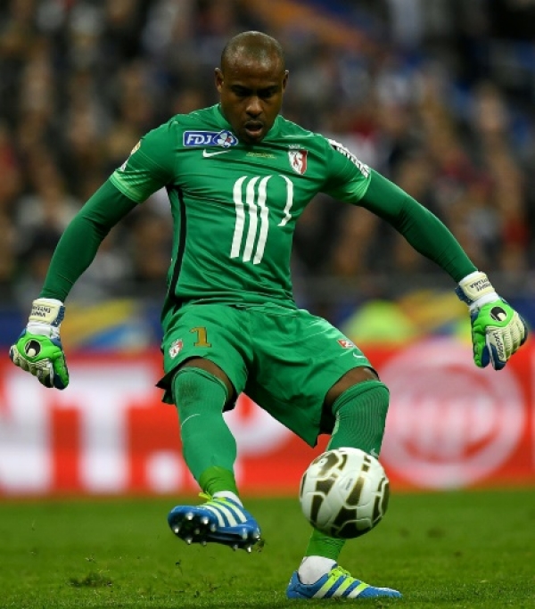 Lille's Nigerian goalkeeper Vincent Enyeama passes the ball during the French League Cup final football match Paris Saint-Germain (PSG) vs Lille (LOSC) on April 23, 2016 at the Stade de France stadium in Saint-Denis, north of Paris.