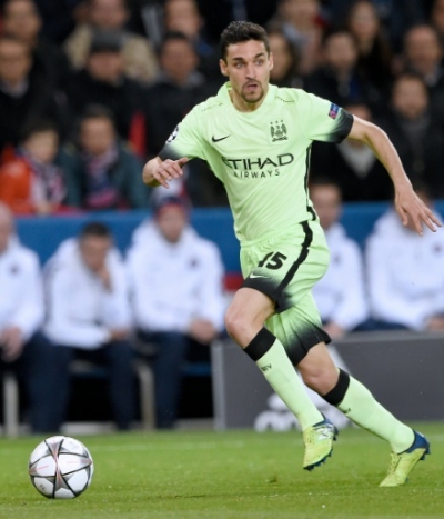 Manchester City's Spanish midfielder Jesus Navas controls the ball during the UEFA Champions League quarter final football match between Paris Saint Germain (PSG) and Manchester City on April 6, 2016 at the Parc des Princes stadium in Paris.