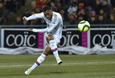 Lacazette anotou dois gols na vit&oacute;ria do Lyon, em 3 de abril, em Lorient