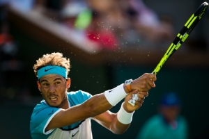 Rafael Nadal em a&ccedil;&atilde;o durante partida contra Fernando Verdasco, em Indian Wells, Calif&oacute;rnia, no dia 15 de mar&ccedil;o de 2016