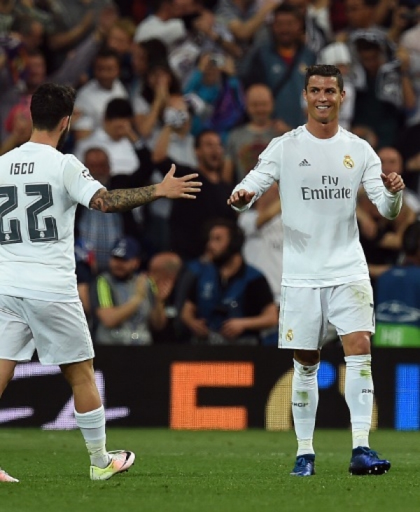 Real Madrid's Portuguese forward Cristiano Ronaldo smiles during the UEFA Champions League semi-final second leg football match Real Madrid CF vs Manchester City FC at the Santiago Bernabeu stadium in Madrid, on May 4, 2016.