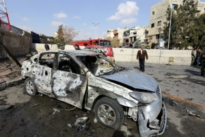 (Arquivo) Ataque com carro-bomba, em Damasco, no dia 9 de fevererio de 2016