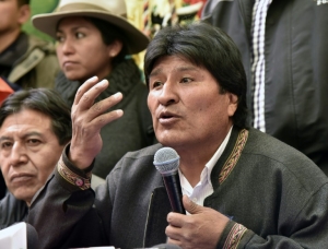 O presidente boliviano, Evo Morales, participa de coletiva de imprensa durante visita ao Silala, no dia 29 de mar&ccedil;o de 2016