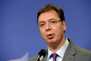 Aleksandar Vucic, primeiro-ministro s&eacute;rvio, em 25 de outubro de 2015 em Bruxelas