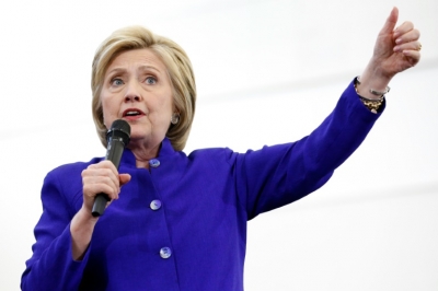 Hillary Clinton discuraa no Long Beach City College, Calif&oacute;rnia, no dia 6 de junho