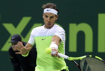 Rafael Nadal em a&ccedil;&atilde;o durante partida contra Illya Marchenko, no dia 8 de janeiro de 2016