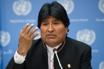 O presidente da Bol&iacute;via, Evo Morales, participa de coletiva de imprensa na ONU, em Nova York, no dia 21 de abril de 2016