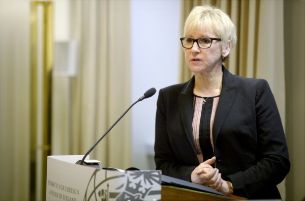 A ministra sueca das Rela&ccedil;&otilde;es Exteriores, Margot Wallstr&ouml;m, em Hels&iacute;nquia, no dia 24 de novembro de 2015