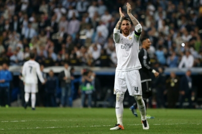 Sergio Ramos, do Real Madrid, comemora vit&oacute;ria sobre o Manchester City, em Madri, no dia 4 de maio de 2016