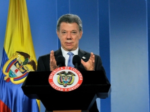 O presidente colombiano, Juan Manuel Santos, em Bogot&aacute;, no dia 27 de abril de 2016