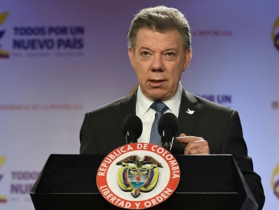 O presidente da Col&ocirc;mbia, Juan Manuel Santos, em Bogot&aacute;, no dia 17 de mar&ccedil;o de 2016