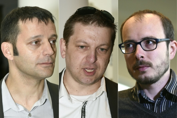 (A partir da esquerda) Edouard Perrin, Raphael Halet e Antoine Deltour