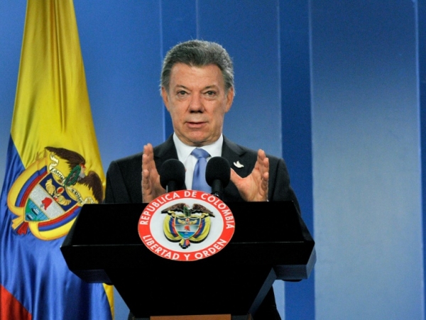 O presidente colombiano, Juan Manuel Santos, em Bogot&aacute;, no dia 27 de abril de 2016