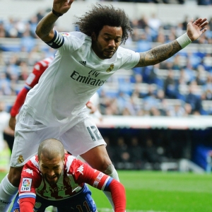 Marcelo em a&ccedil;&atilde;o com o Real, em 9 de fevereiro, em Madri