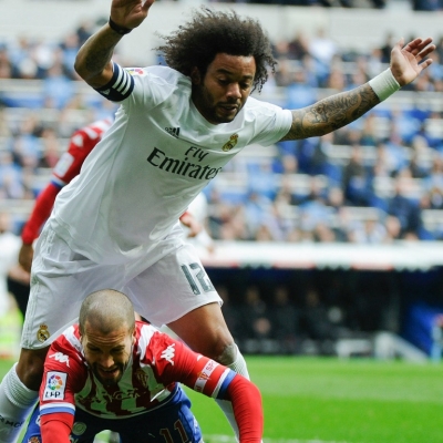 Marcelo em a&ccedil;&atilde;o com o Real, em 9 de fevereiro, em Madri