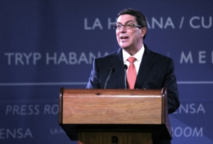 O ministro cubano das Rela&ccedil;&otilde;es Exteriores, Bruno Rodr&iacute;guez, participa de coletiva de imprensa, em Havana, no dia 17 de mar&ccedil;o de 2016