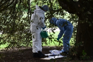 M&eacute;dicos forenses recolhem objetos no local onde um homem se imolou com fogo no Pal&aacute;cio de Kensington