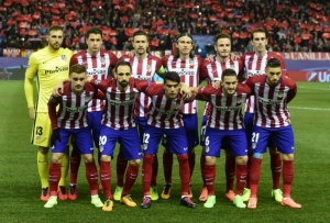 O time do Atl&eacute;tico de Madri antes de partida contra o PSV Eindhoven, em Madri, no dia 15 de mar&ccedil;o de 2016