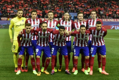 O time do Atl&eacute;tico de Madri antes de partida contra o PSV Eindhoven, em Madri, no dia 15 de mar&ccedil;o de 2016