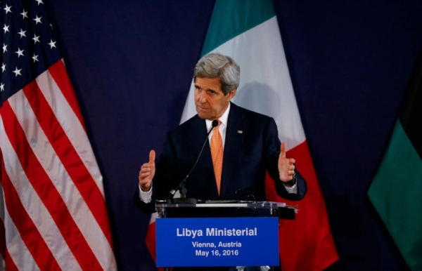 O secret&aacute;rio de Estado americano, John Kerry, participa de coletiva de imprensa ap&oacute;s reuni&atilde;o para tratar a quest&atilde;o da L&iacute;bia, em Viena, no dia 16 de maio de 2016