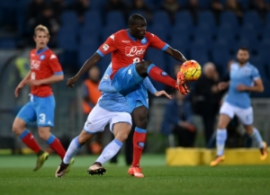 Napoli's defender from France Kalidou Koulibaly controls the ball during the Italian Serie A football match Lazio vs Napoli on February 3, 2016 at Olympic stadium in Rome. AFP PHOTO / ALBERTO PIZZOLI