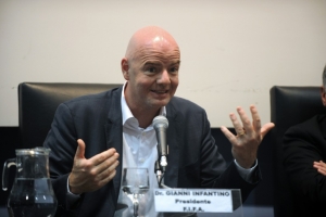 O novo presidente da Fifa, Gianni Infantino, em Montevid&eacute;u, no dia 29 de mar&ccedil;o de 2016