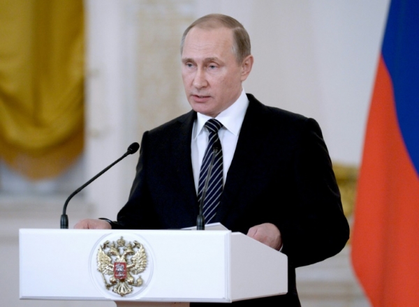 O presidente russo, Vladimir Putin, discursa em Moscou