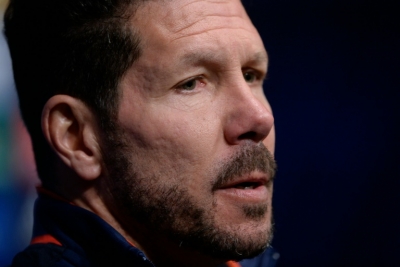 O t&eacute;cnico do Atl&eacute;tico de Madri, Diego Pablo Simeone, em Barcelona, no dia 4 de abril de 2016