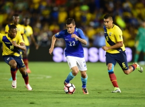 Copa Am&eacute;rica-2016: Philippe Coutinho em a&ccedil;&atilde;o contra o Equador, em 5 de junho, em Pasadena