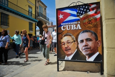 Cartaz da visita de Barack Obama a Cuba &eacute; visto em uma rua de Havana, no dia 18 de mar&ccedil;o de 2016