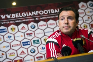 O t&eacute;cnico da B&eacute;lgica, Marc Wilmots, participa de coletiva de imprensa, em Bruxelas, no dia 23 de mar&ccedil;o de 2016