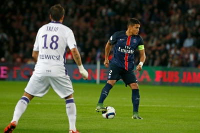 Thiago Silva em a&ccedil;&atilde;o com o PSG, em 7 de novembro, em Paris