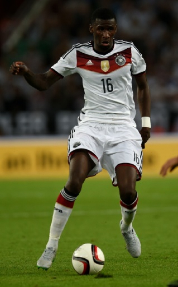 Germany's defender Antonio Ruediger plays the ball during the International friendly football match between Germany and the USA in Cologne, western Germany on June10, 2015. The USA won the match 1-2. AFP PHOTO / PATRIK STOLLARZ