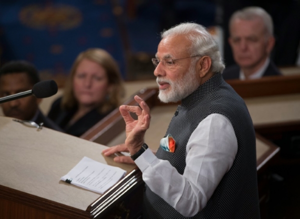 O primeiro-ministro indiano, Narendra Modi, discursa no Congresso americano, em Washington, DC, no dia 8 de junho de 2016