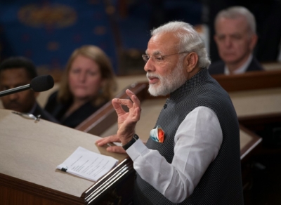 O primeiro-ministro indiano, Narendra Modi, discursa no Congresso americano, em Washington, DC, no dia 8 de junho de 2016
