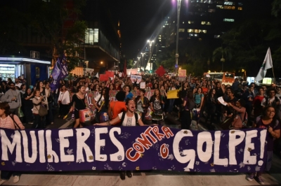 (17 mai) Manifestantes protestam em S&atilde;o Paulo contra o governo interino