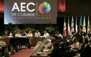O presidente cubano, Ra&uacute;l Castro, fala durante a c&uacute;pula da Associa&ccedil;&atilde;o dos Estados do Caribe (AEC) em Havana em 4 de junho de 2016